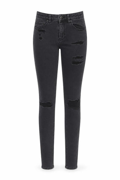 Front view of ASOS women’s grey denim skinny jeans, size UK 26, in, 32-inch leg