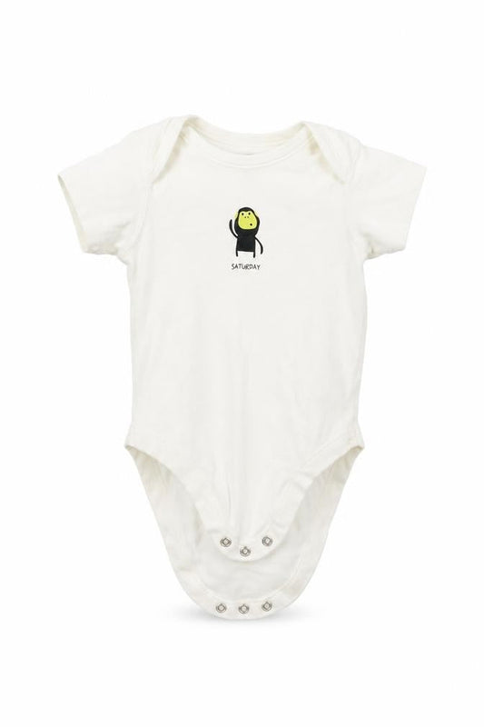 Front view of Marks & Spencer Baby White Babygrow One-Piece, size 6-9, Months - Saturday