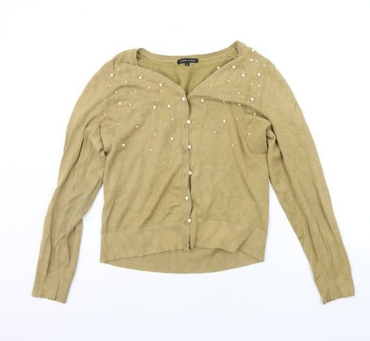 Jeanne Pierre Womens Beige Houndstooth  Cardigan Jumper Size L