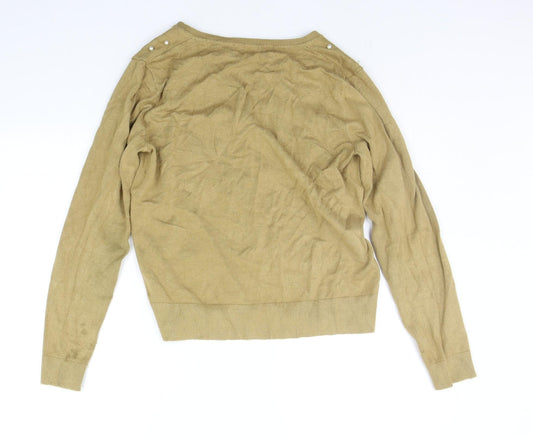 Jeanne Pierre Womens Beige Houndstooth  Cardigan Jumper Size L