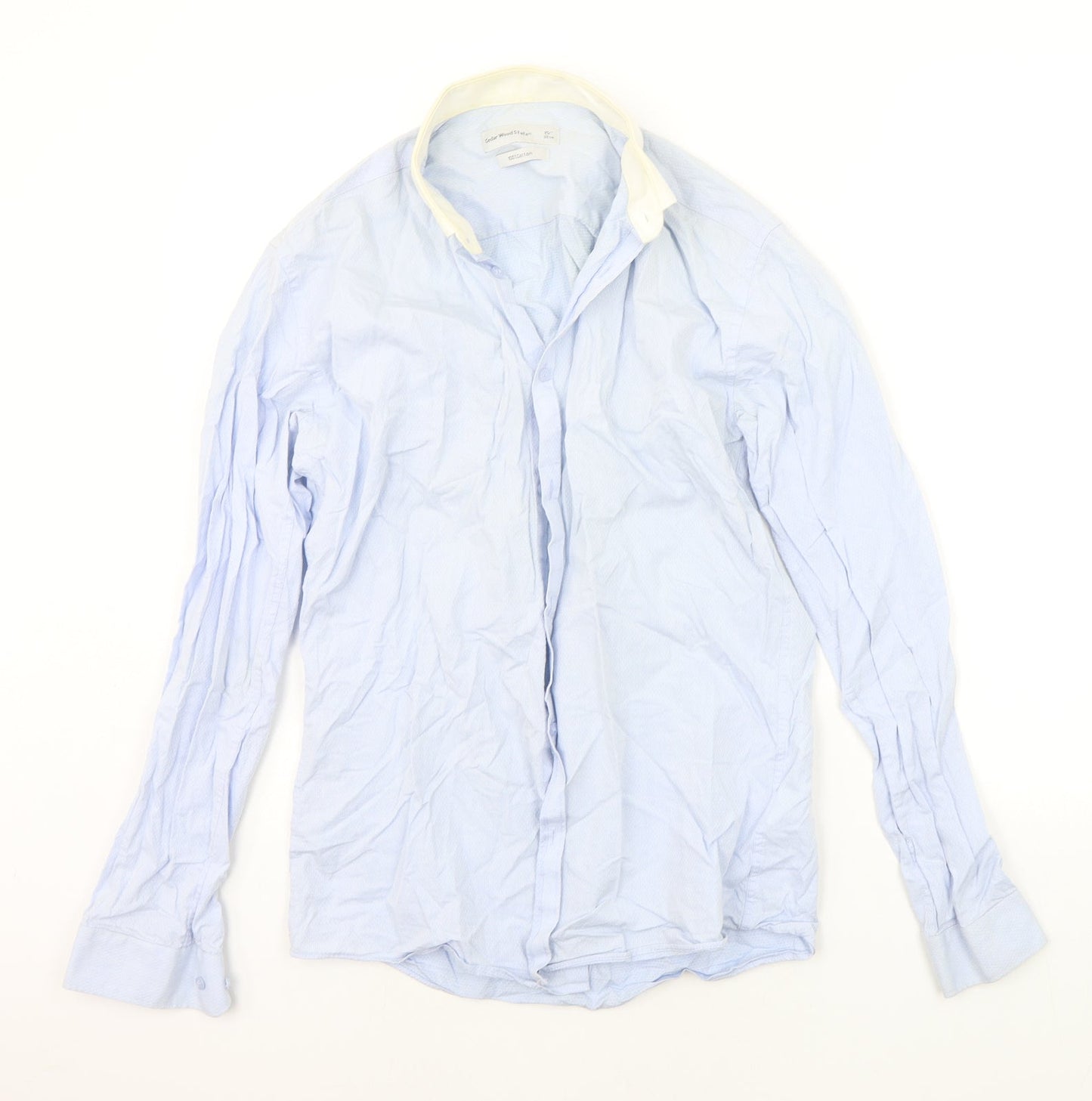 Mens UK Size 15 Cedar Wood State Blue  Button-Up Long Sleeve Casual Shirt