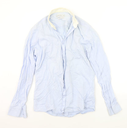 Mens UK Size 15 Cedar Wood State Blue  Button-Up Long Sleeve Casual Shirt