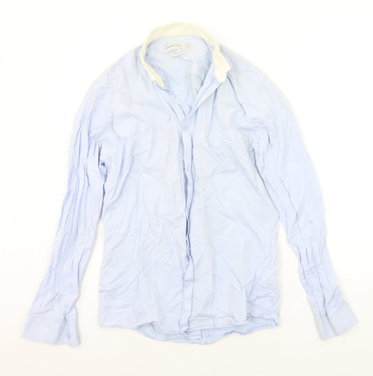 Mens UK Size 15 Cedar Wood State Blue  Button-Up Long Sleeve Casual Shirt