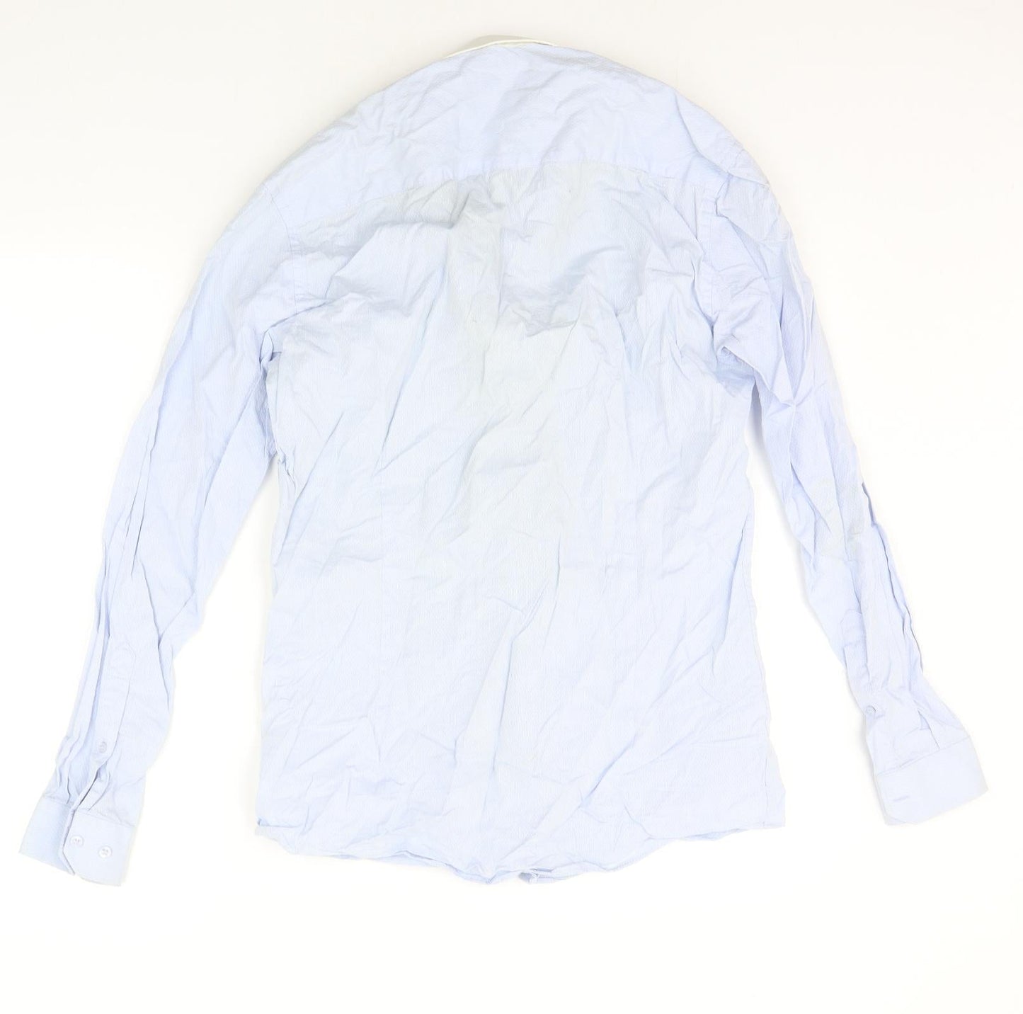 Mens UK Size 15 Cedar Wood State Blue  Button-Up Long Sleeve Casual Shirt