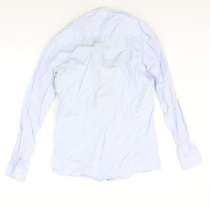 Mens UK Size 15 Cedar Wood State Blue  Button-Up Long Sleeve Casual Shirt