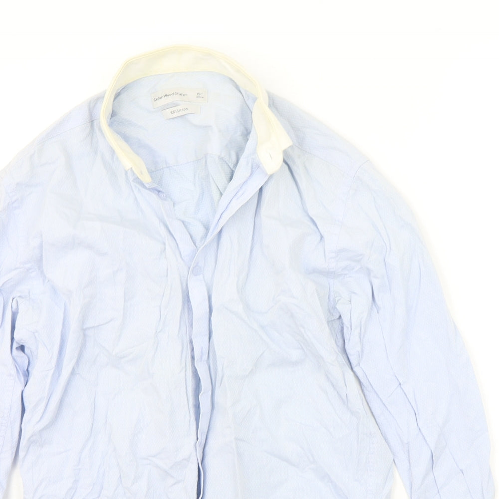 Mens UK Size 15 Cedar Wood State Blue  Button-Up Long Sleeve Casual Shirt