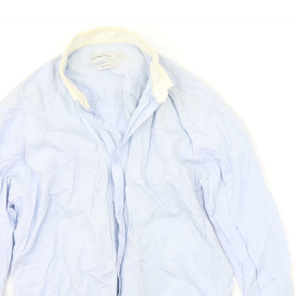Mens UK Size 15 Cedar Wood State Blue  Button-Up Long Sleeve Casual Shirt