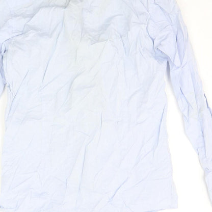 Mens UK Size 15 Cedar Wood State Blue  Button-Up Long Sleeve Casual Shirt