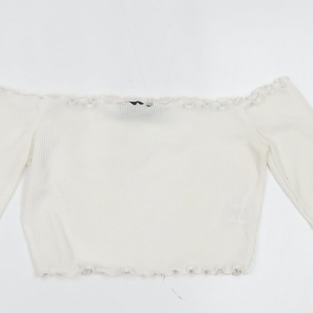 Womens UK Size 6 PRETTYLITTLETHING White Cropped Blouse