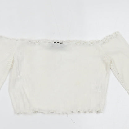 Womens UK Size 6 PRETTYLITTLETHING White Cropped Blouse