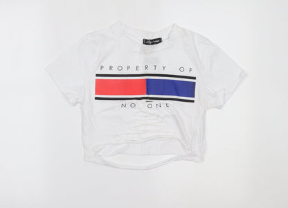 Womens UK Size S STYLEWISE White Cropped T-Shirt