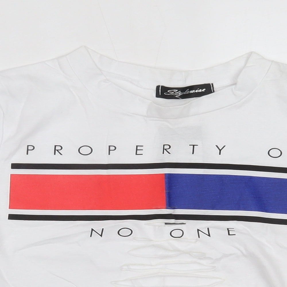 Womens UK Size S STYLEWISE White Cropped T-Shirt