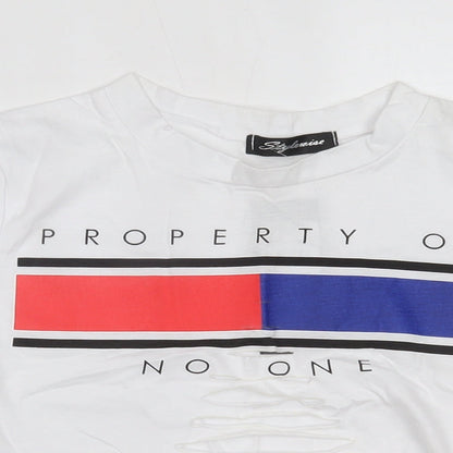 Womens UK Size S STYLEWISE White Cropped T-Shirt