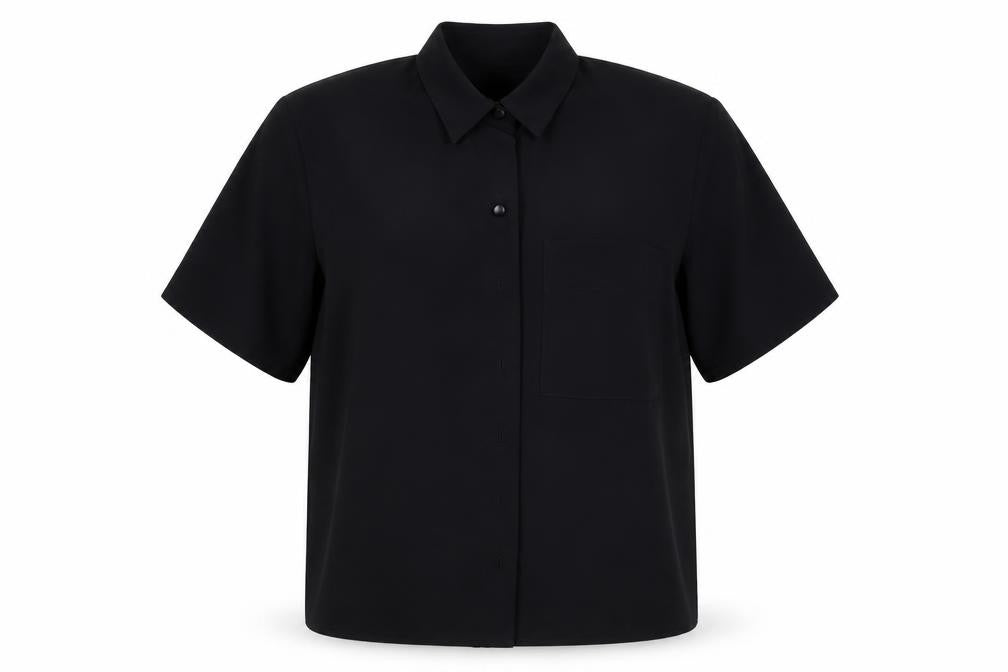 Front view of Topshop women’s black basic button-up, size UK 8