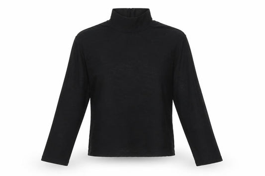 Front view of Light Before Dark women’s black basic blouse, size M