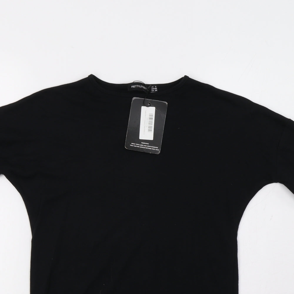 Womens UK Size XS PRETTYLITTLETHING Black Basic T-Shirt