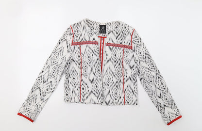 Primark Womens White Geometric  Jacket Blazer Size 8