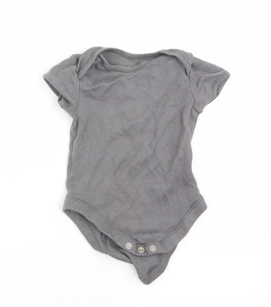 Front view of George boys’ grey romper one-piece, size 9-12, months