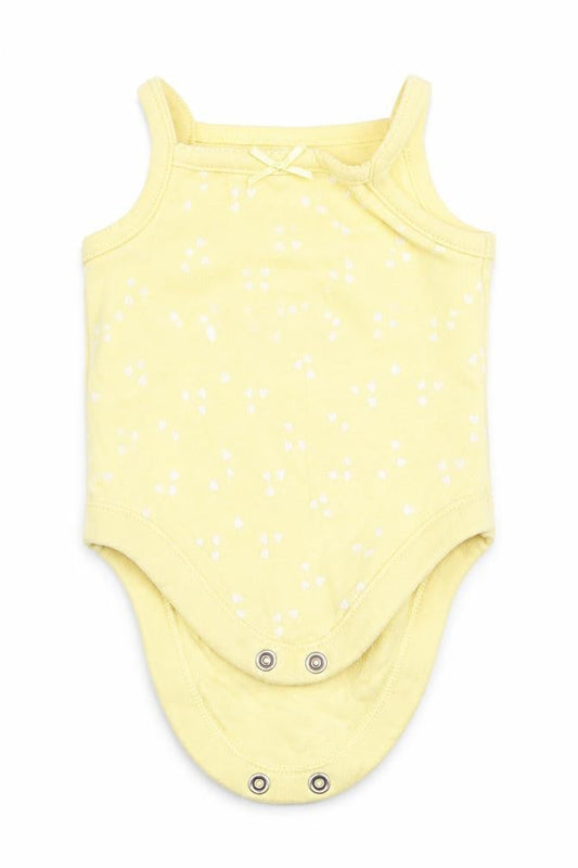 Front view of George girls’ yellow romper one-piece size newborn - heart print