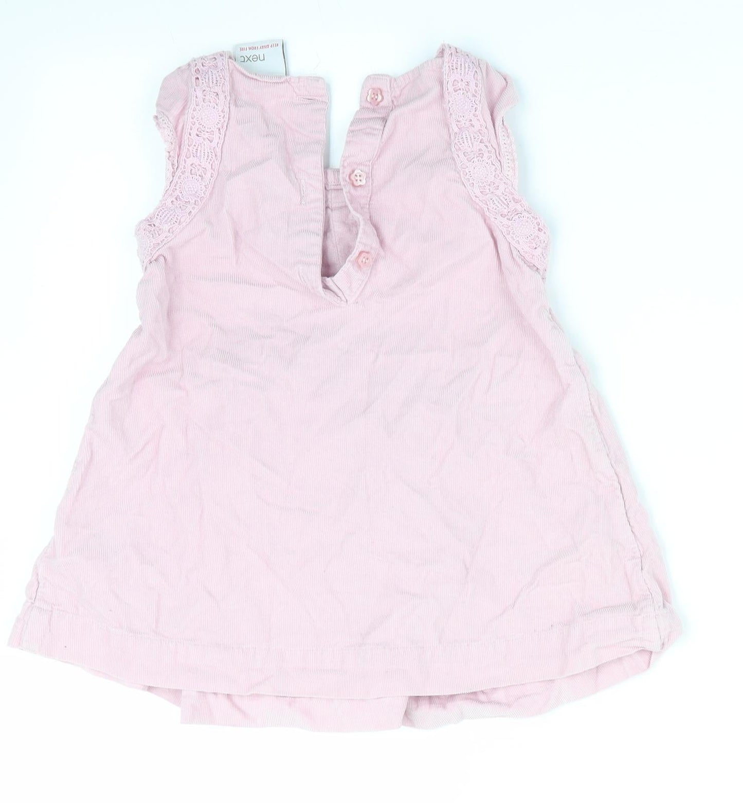 NEXT Girls Pink  Corduroy Pinafore/Dungaree Dress  Size 12-18 Months  - Lace trim