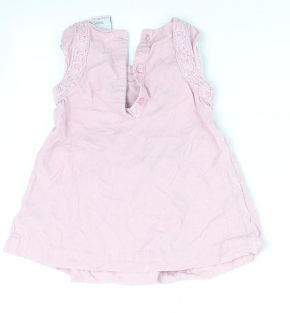 NEXT Girls Pink  Corduroy Pinafore/Dungaree Dress  Size 12-18 Months  - Lace trim