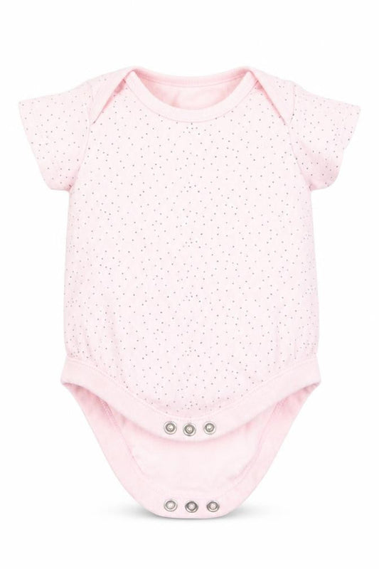 Front view of F&F girls’ pink polka dot romper one-piece, size 0-3, months