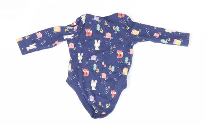 Florence and Fred Girls Blue Animal Print  Romper One-Piece Size 0-3 Months  - Rabbit Print