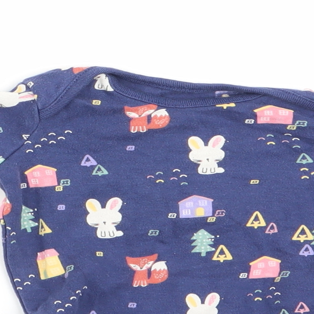 Florence and Fred Girls Blue Animal Print  Romper One-Piece Size 0-3 Months  - Rabbit Print
