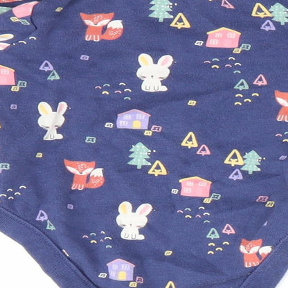 Florence and Fred Girls Blue Animal Print  Romper One-Piece Size 0-3 Months  - Rabbit Print