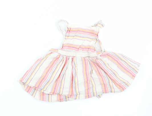 Fred & Flor Girls Pink Striped  Pinafore/Dungaree Dress  Size 3-6 Months