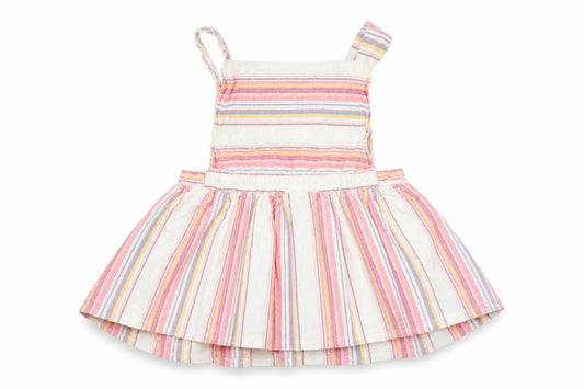 Fred & Flor Girls Pink Striped  Pinafore/Dungaree Dress  Size 3-6 Months