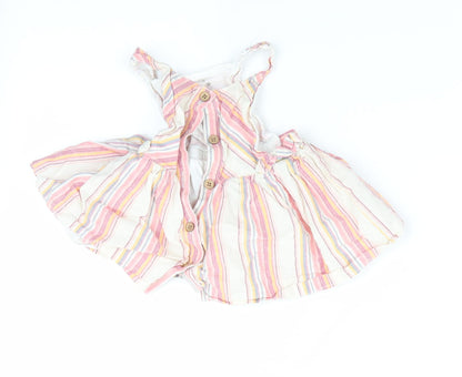 Fred & Flor Girls Pink Striped  Pinafore/Dungaree Dress  Size 3-6 Months