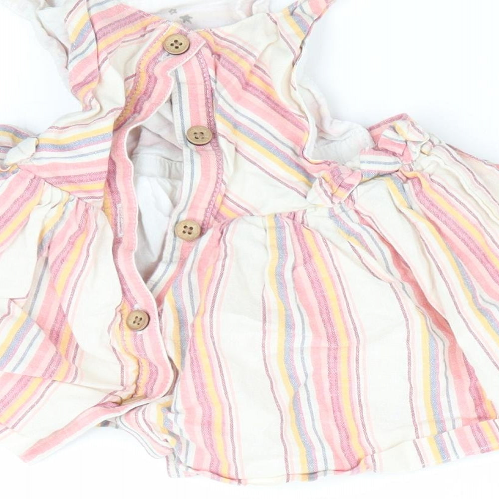 Fred & Flor Girls Pink Striped  Pinafore/Dungaree Dress  Size 3-6 Months