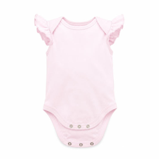 Front view of Kyle & Deena girls’ pink romper one-piece, size 3-6, months