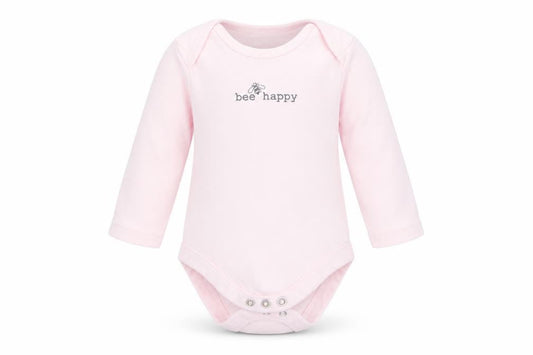 Front view of F&F girls’ pink animal print romper one-piece, size 0-3, months - bee happy