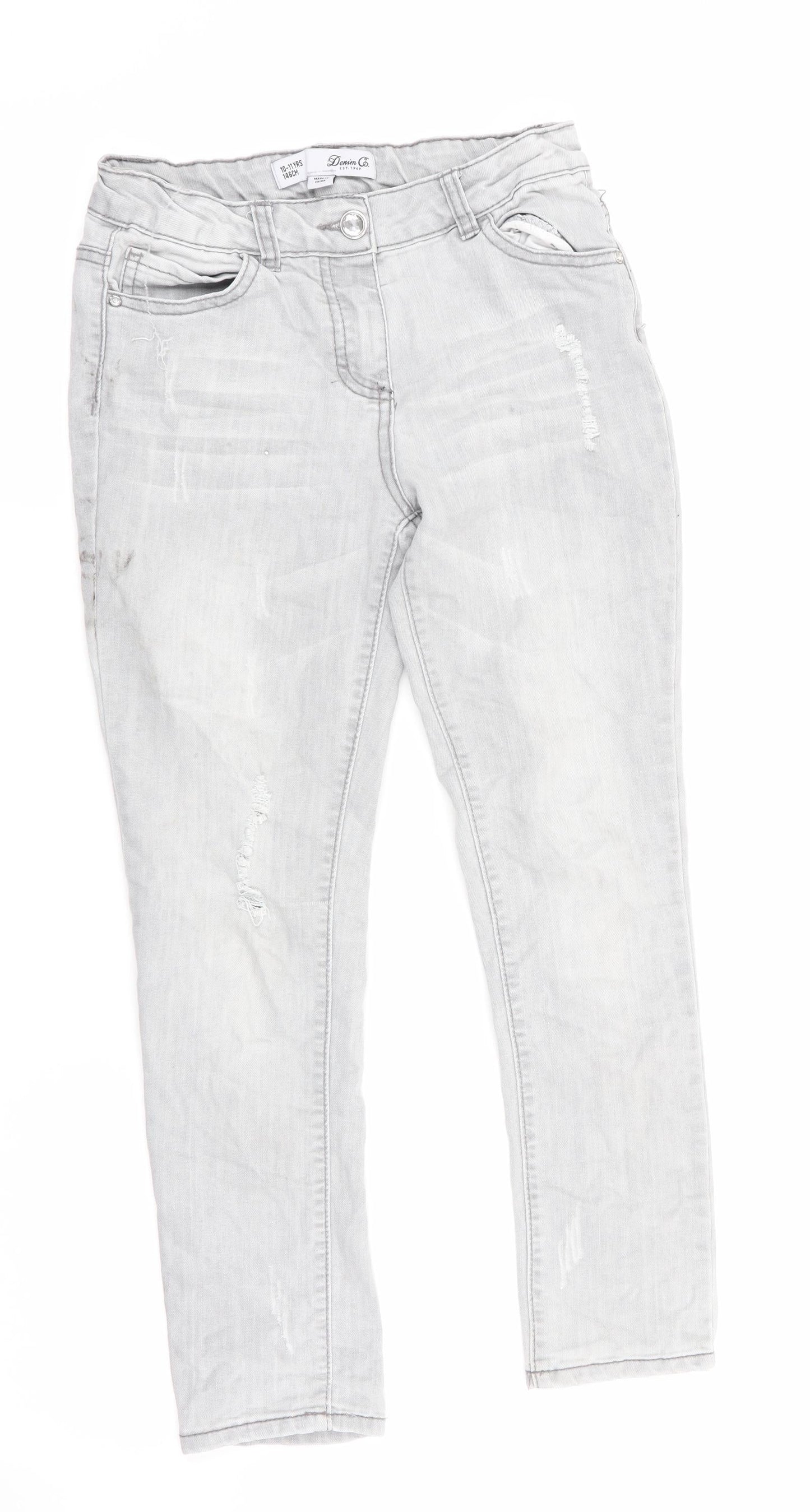Denim Co Girls Grey   Skinny Jeans Size 10-11 Years - Distressed Jeans