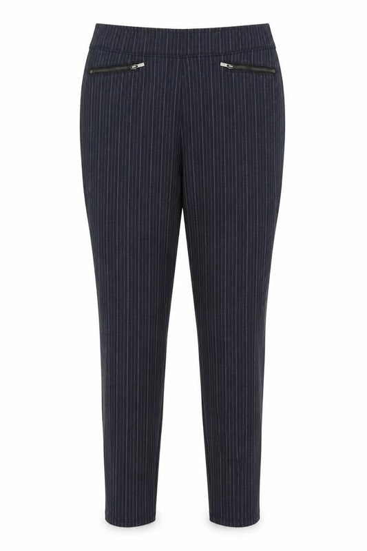 Front view of Tu women’s blue striped suit trousers, size UK 14