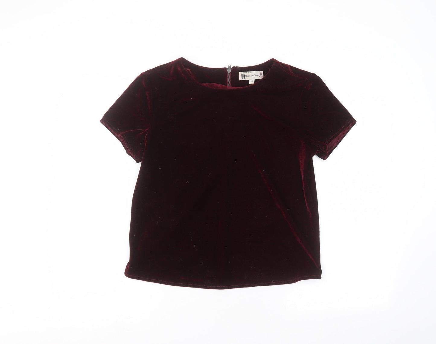 Womens UK Size 10 Hearts & Bows Red Basic T-Shirt