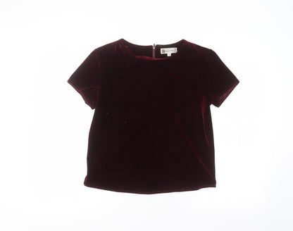 Womens UK Size 10 Hearts & Bows Red Basic T-Shirt