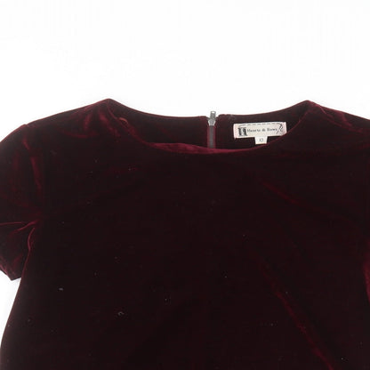 Womens UK Size 10 Hearts & Bows Red Basic T-Shirt