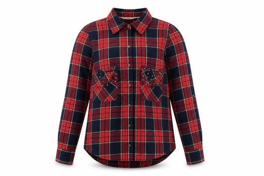 Front view of Love women women’s red basic button-up, size M