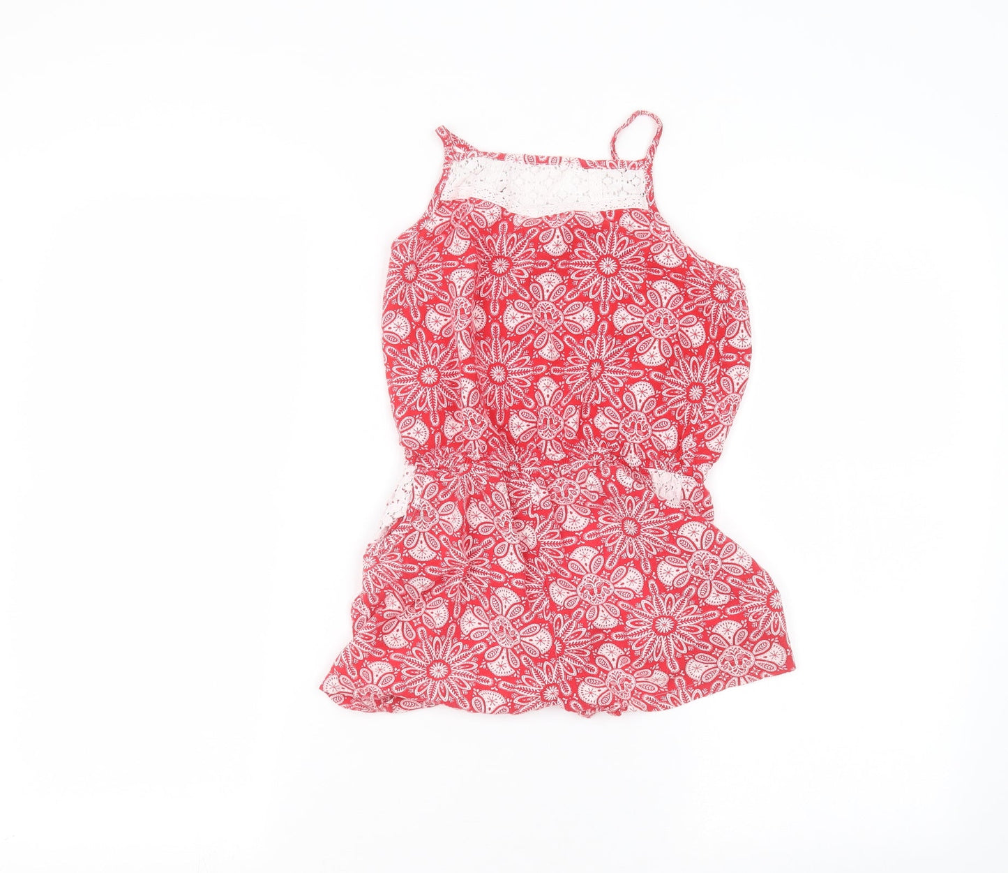 TU Girls Red Floral  Jumpsuit One-Piece Size 10 Years