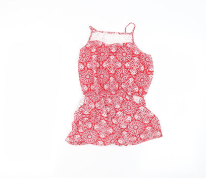 TU Girls Red Floral  Jumpsuit One-Piece Size 10 Years