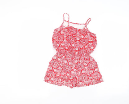 TU Girls Red Floral  Jumpsuit One-Piece Size 10 Years
