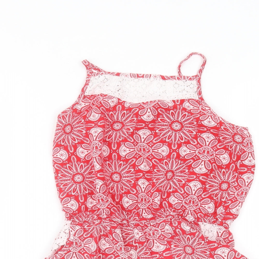 TU Girls Red Floral  Jumpsuit One-Piece Size 10 Years