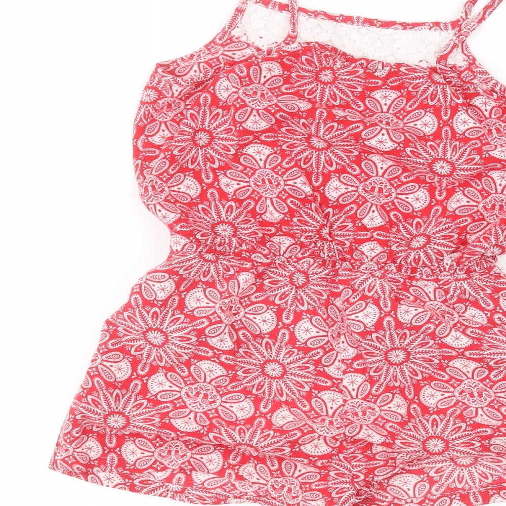 TU Girls Red Floral  Jumpsuit One-Piece Size 10 Years