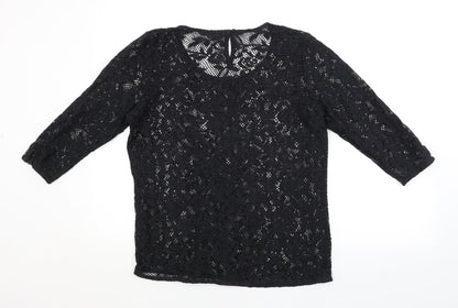 George Womens Black Floral  Basic Blouse