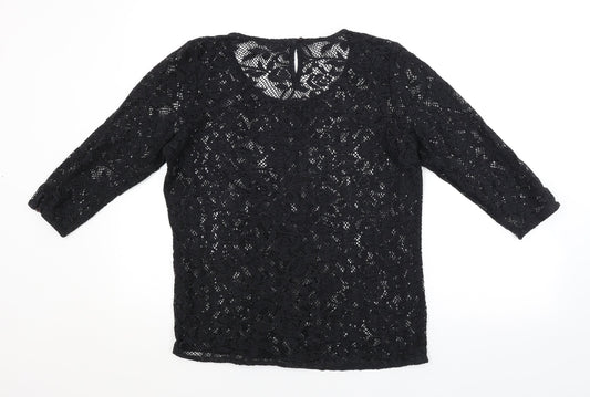 George Womens Black Floral  Basic Blouse