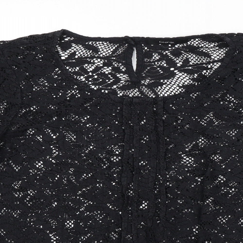 George Womens Black Floral  Basic Blouse