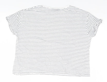 New Look Womens White Striped  Basic T-Shirt Size 8